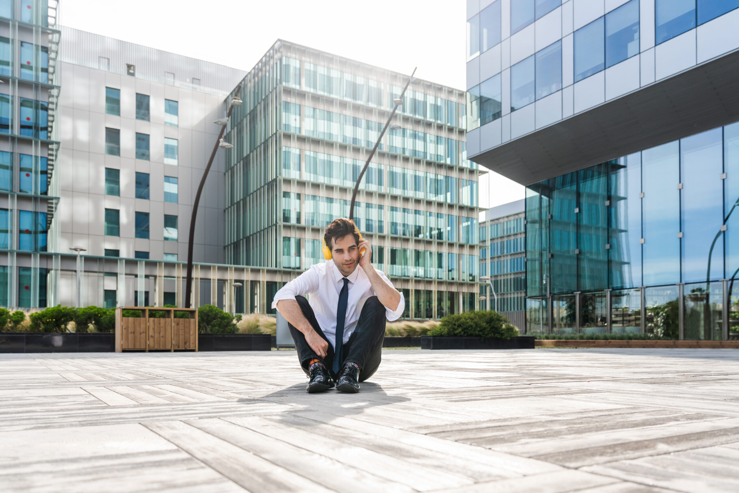 Commercial property manager inspecting signs of deferred maintenance on an office building